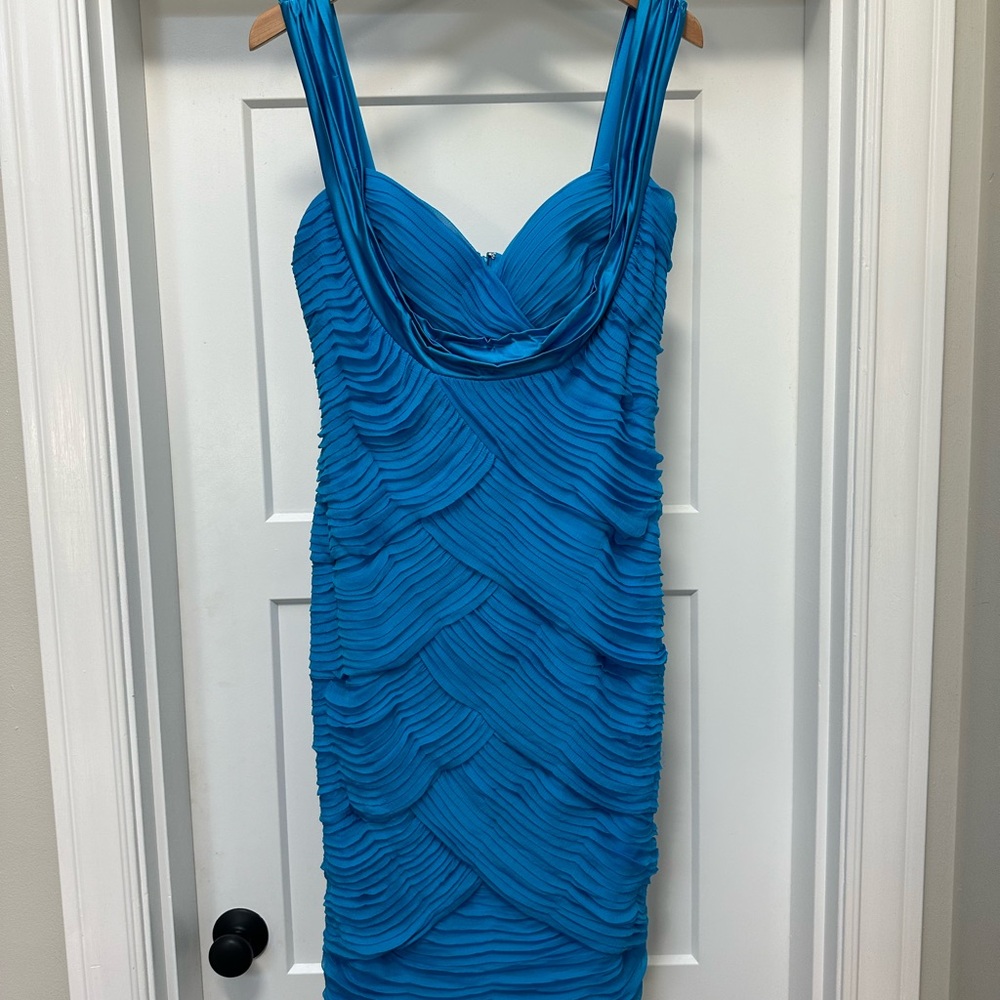 Tadashi pleated silk  Blue Sleeveless Dress size 16